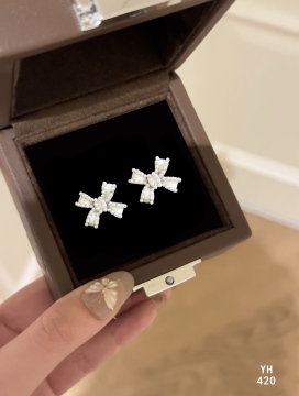 Pearl Bow Dainty Sterling Silver Stud Earrings