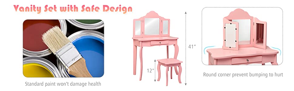 Kids Wooden Vanity Table Set 2 Jpg