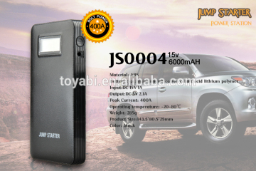 6000mAh Car Jump Starter Power Bank with 400A Peak Current Smart Clamp, Wall Charger and Built in LED Flashlight
