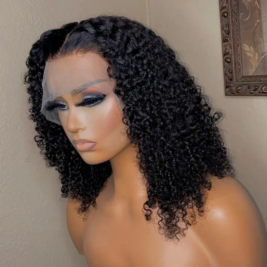 150% 180% Density Jerry Curly Human Hair Wigs  For Black Women Wholesale Brazilian Virgin Hair Transparent Lace Front Wig