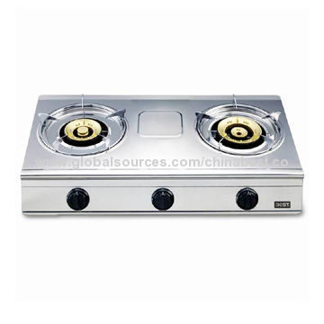 Double Burner Gas Stove with Brass Burner Inserts and Stainless Steel Saucer Tray