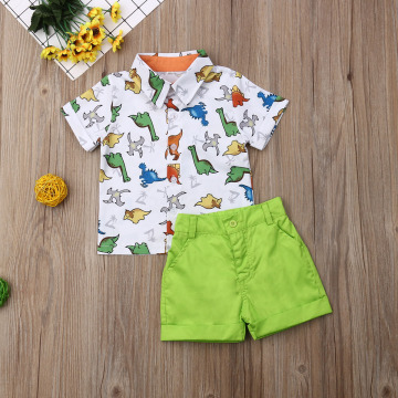 Emmababy Summer Toddler Baby Boy Clothes Multi Dinosaur Print Shirt Tops Short Pants 2Pcs Outfits Casual Clothes Summer