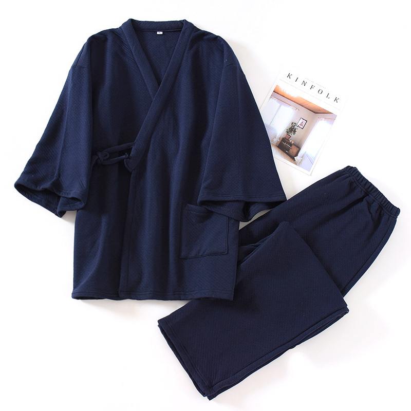 Oversize Japanese Style Kimono Cardigan Pants 2pcs Set Men's Nightwear Cotton Comfortable Home Suit Robe Sleepwear Daily Casual