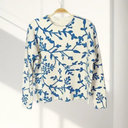 Active Printed Blue and White Knitted Sweater
