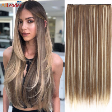 Alileader al por mayor de 24 &quot;cabello de fibra de peluca liso liso 5 clip en extensión de cabello sintético