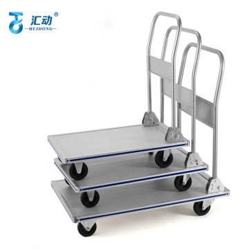 4-Wheel Aluminum Alloy Flatbed Folding Trolley: Portable, Silent Single-Layer Handling Truck and Small Trailer for Household Use