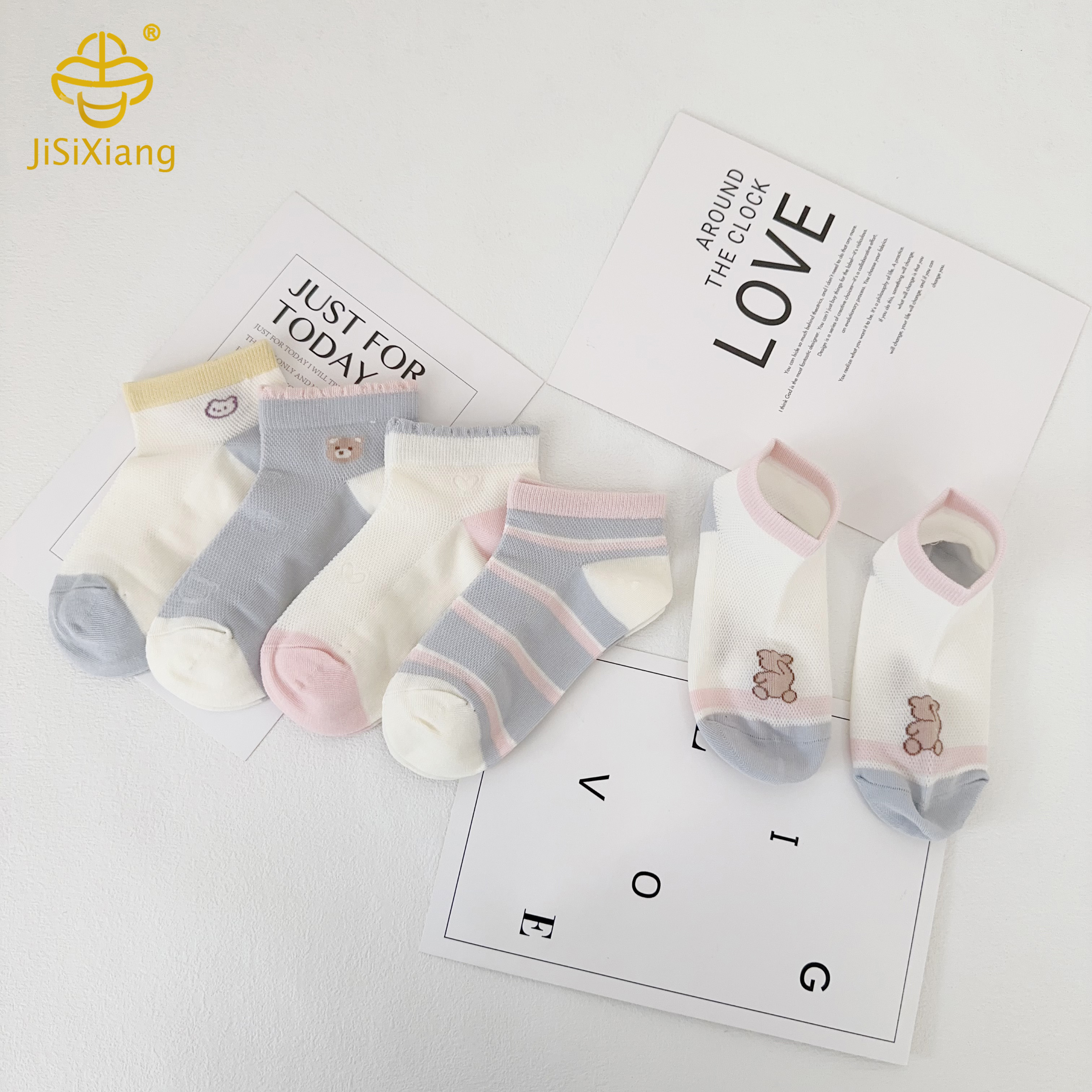 Cartoon Bear Short Socks Mesh Breathable