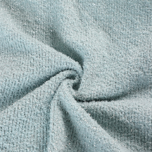 Chenille stickad med silvergarn Chenille fleece tyg