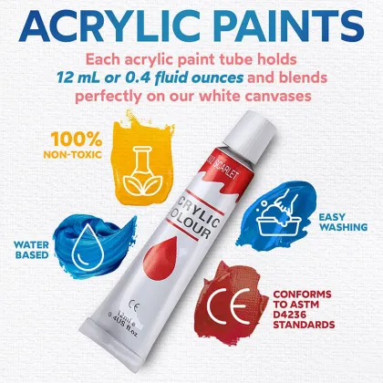 Kids Acrylic Painting Supplies Kit: Paint Set, Canvases, Brushes, Palette & More