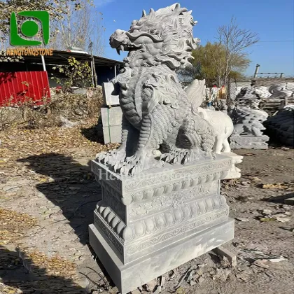 Large Outdoor Gray Marble Chinese Kylin Sculpture