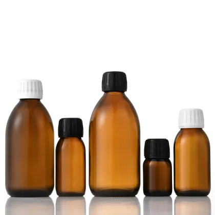 20ml to 500ml Amber Round Cough Syrup Bottles with Plastic Aluminum Caps - Medicine Bottle