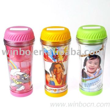 transparent double walls children coin box with music