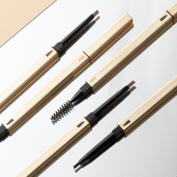 Custom Gold Eyebrow Pencil with Brush - High Quality Double Headed Metal Material Waterproof Thin Eyebrow Pencil