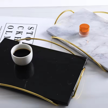 Luxury Black and White Marble Trays with Rose Gold Handles: Perfect for Wedding Decor, Serving, and Home Accessories