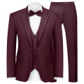WYWK Men's 3-Piece Suit Prom Wedding Set-Dark Red-S