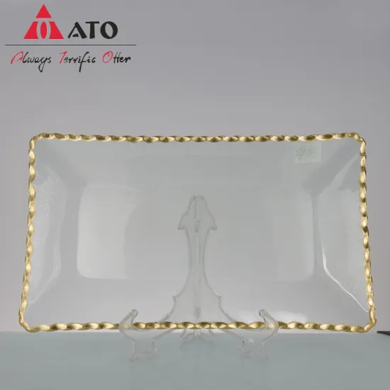 Transparent rectangle Shape plate with Gold Rim Tableware