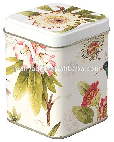 Hummingbird Blossoms Tin Tea Box, Tin Vessel, Click Clack Tin Box