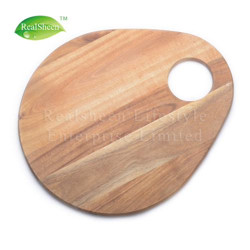 Tabla de corte de madera de acacia preciosa oval con mango