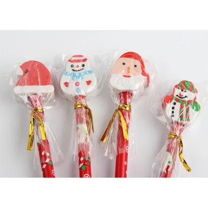 Christmas Red Cute Wooden Pencil Set with Eraser for Kids