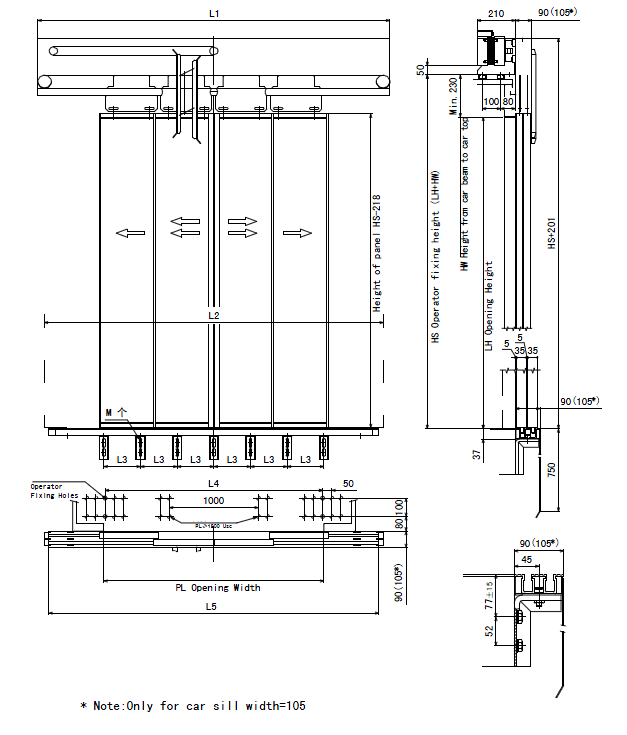 Four Panels Centre Opening Car Door-drawing