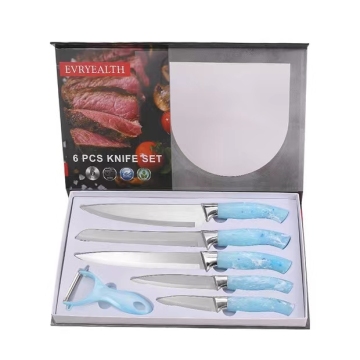 Handcrafted 6-Piece Electric Ferry Head Knife Box with Cloud Handle