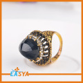 Tempahan antik Rhinestone hitam emas Post jari cincin untuk lelaki