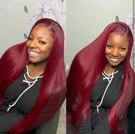 Superseptember red human hair wig body Silk lace frontal vietnamese hair body wave transparent red wigs human hair lace front