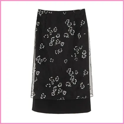 elegant chiffon with front crape double layers long skirt