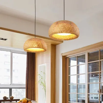 Bamboo Pendant Light - Rattan Chandelier for Restaurant