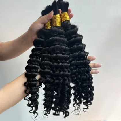 100% Human Hair Braiding Hair Bulk Bundles Hair For Braiding Deep Wave 100 grams per bundle