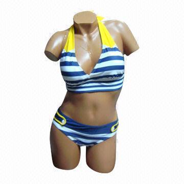 Matched Stripes Print Halter Bikini, Available in Various Sizes