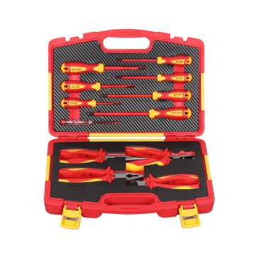 VDE Insulated Tools Set: termasuk obeng, pensil uji, dan tang dalam kotak plastik