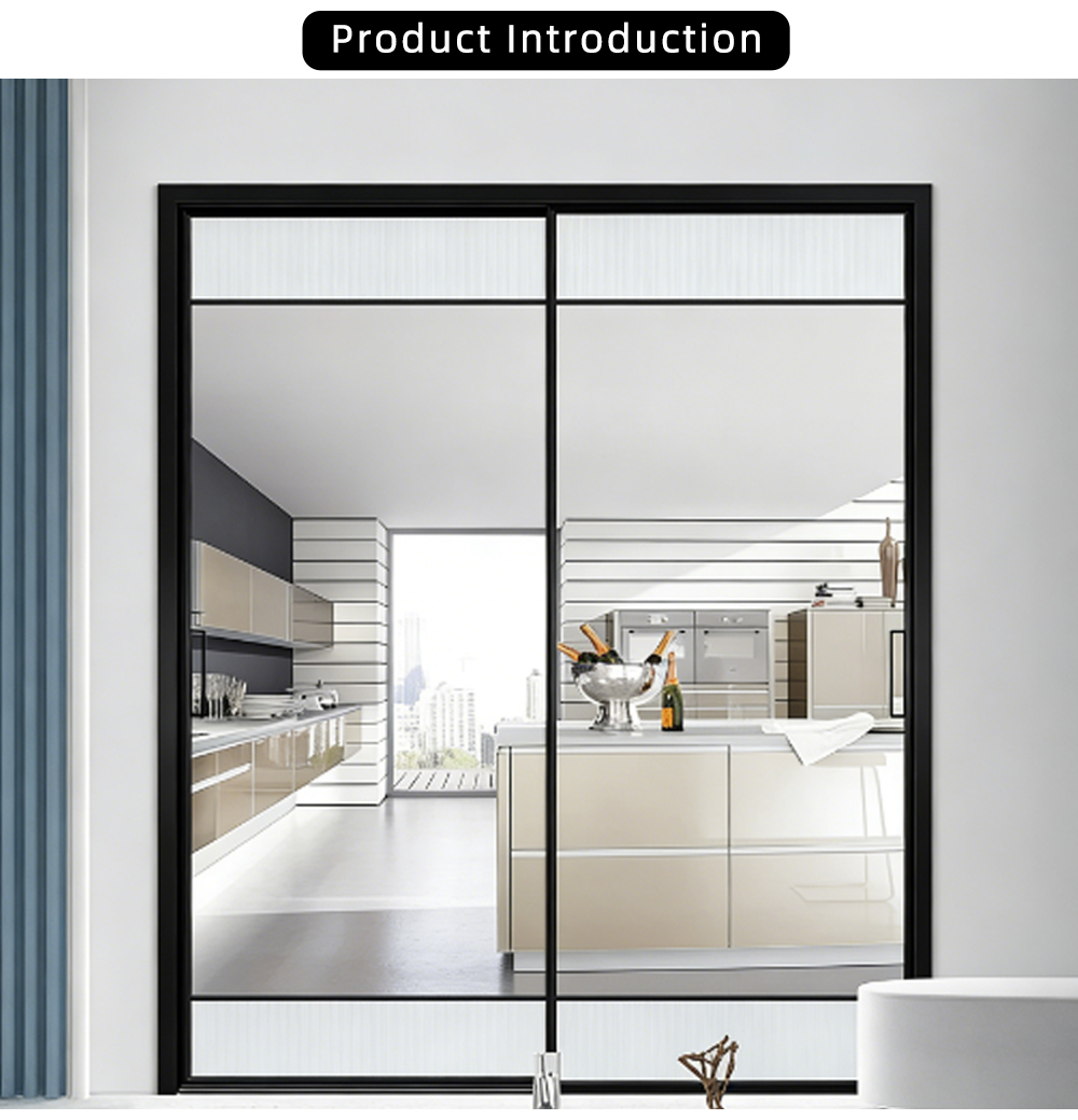 Black Frame Striped Glass Sliding Door YJ-R006 X