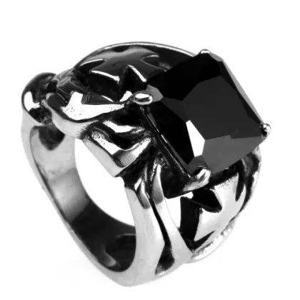 lucky stone Cross black gem ring