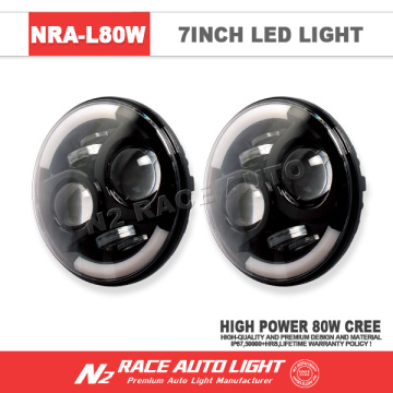 Lifetime Warranty Super Bright LED Round Motorcycle Head light 7'' 80w with Dot E-Mark Certificate