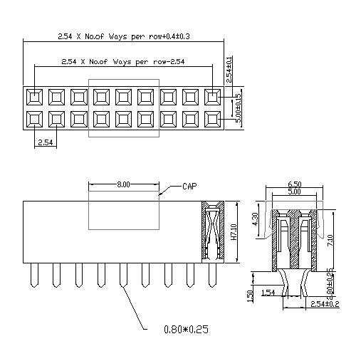 2.54mm Female Header Dual Row Splint Type