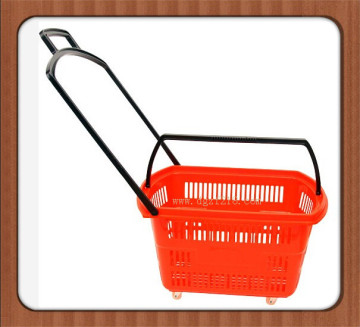 30L Plastic Shopping Basket with Wheel and Trolley for Bookstore