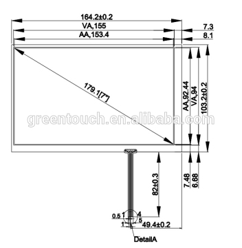 GreenTouch 7inch 165x100mm 4 wire Resistive Touch Screen Panel For AT070TN90 Raspberry Pi