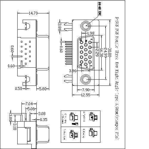 D-SUB PCB Female Three Rows Right Angle