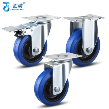 3/4/5 Inch Black Medium Duty Nylon Core Elastic Rubber Industrial Caster Trolley Trailer with Universal Brake Wheel
