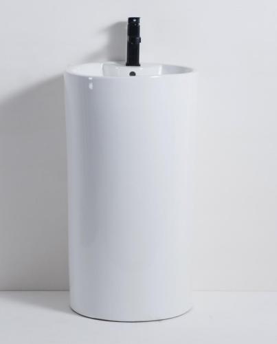 Lavabo rotondo in ceramica con piedistallo in colore bianco