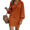 Women's Fall Lapel Pullover Sweater Dress