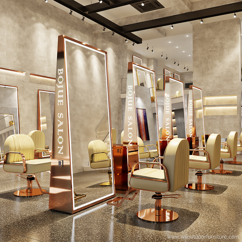 New Design Double Side Large Full Length Gold Styling Barber Shop Furniture Hairdressing Makeup Led Floor Beauty Salon Mirror