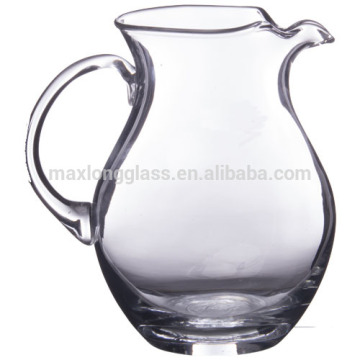 Handmade clear glass water pitcher with handle