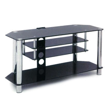 TV stand, made of 8mm tempered glass with chrome plating