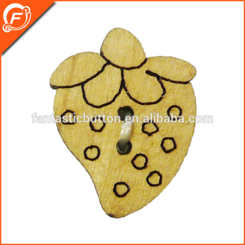 laser finished natural wooden strawberry shape button for clothing