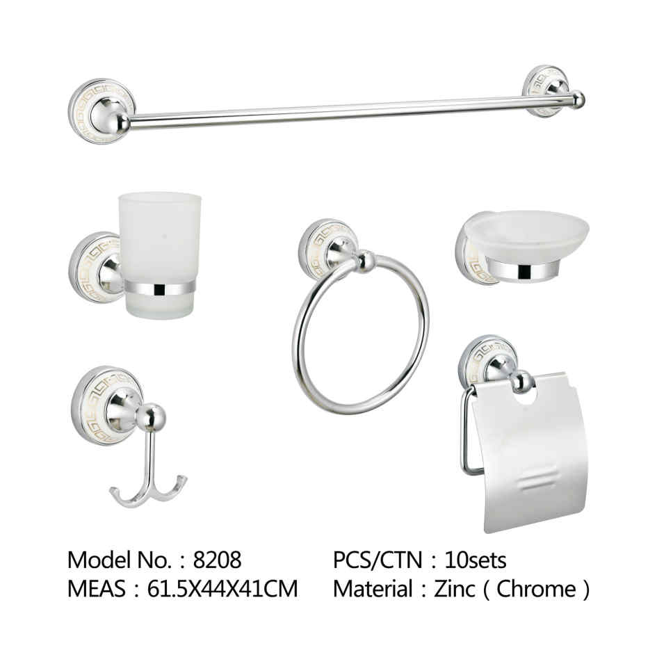 Wall Mounted Chromed Zinc Material Bathroom Accessory Sets For Paper Holder Towel Bar Robe Hook Glass Shelf Soap Holder And Toilet Brush