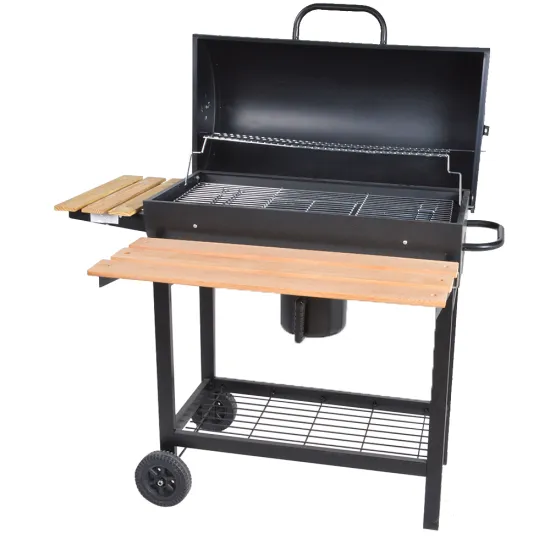 Outdoor Barbecue Trolley Smoker Big Oil Drum Grill Barrel Bbq Charcoal Grill With Folding Side Table
