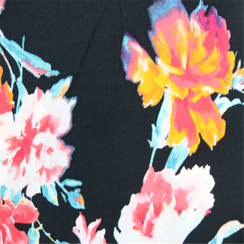 Rayon elastic fabric with large flower printing