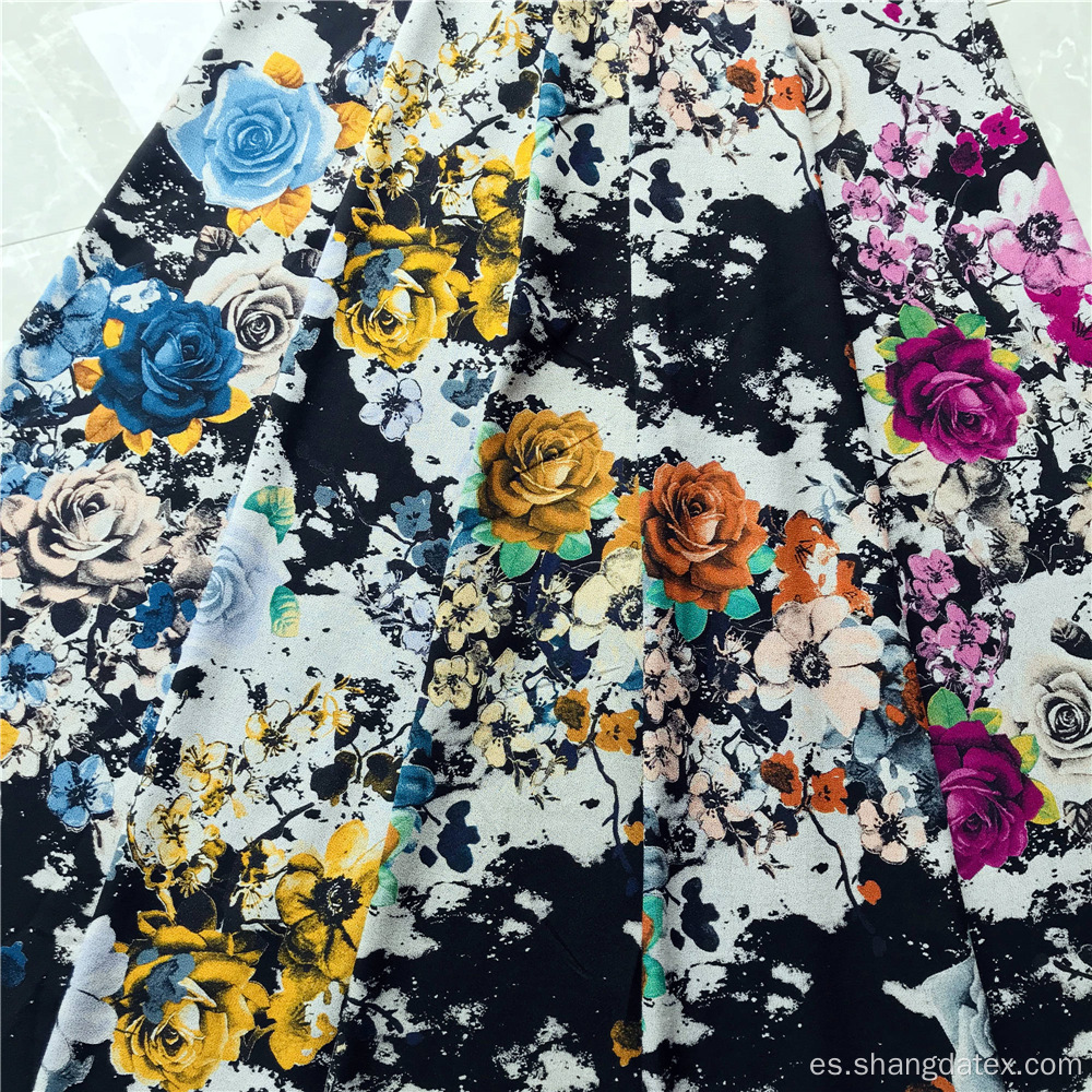 Rayon 30S Negro Descarga Flor impresa